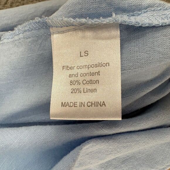 SAOVERE Linen Blend Button Up Collared Shirt Size Large Pale Blue Old Money - Picture 7 of 8